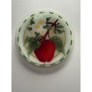 Peggy Karr Fused Art Glass 7 1/2" plate Red Apple Blossoms Summer Fresh Color